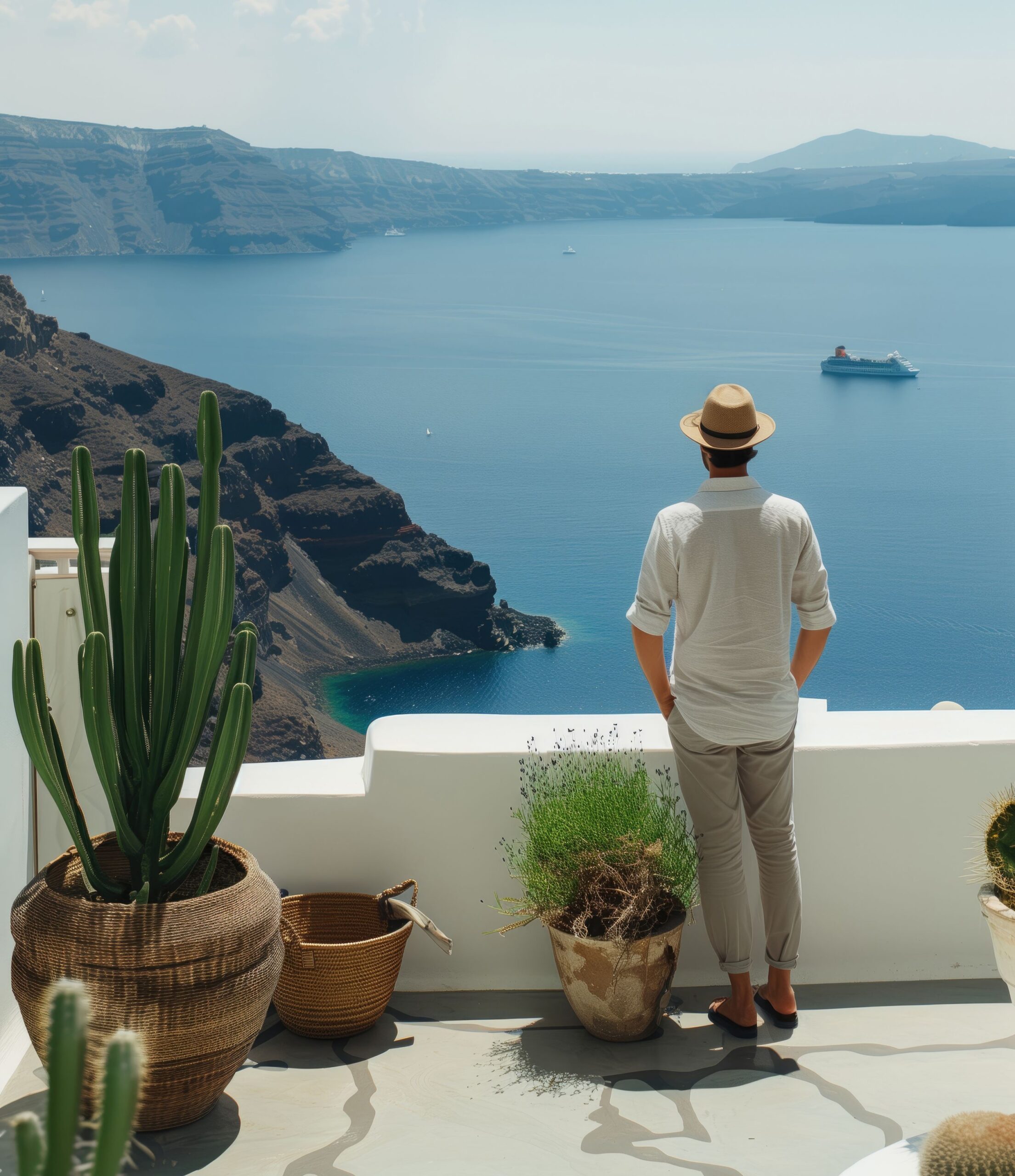 Luxury Travel Advisor looking out over the coast of Greece.